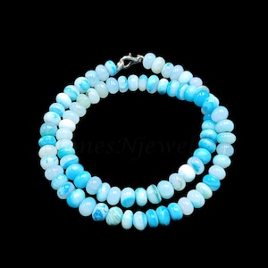Collier de perles d&#39;opale bleue, collier de perles rondelles lisses opale, bijoux en opale, collier d&#39;opale bleu dégradé, collier de perles cadeau d&#39;anniversaire