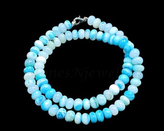 Sky Blue Opal Beaded Necklace: AAA Rondelle Opal Jewelry