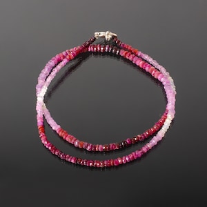 Halsband med naturliga AAA++ skuggade rubiner - 3 mm-5 mm fasetterad Rondell ädelsten, pärlhalsband, rubinhalsband, fina smycken för kvinnor, julklapp