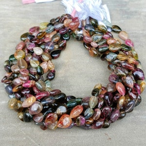 AAA Multi Tourmaline Pear Beads: Smooth Gemstone Jewelry Making, 13 Inch Strand