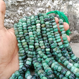 Emerald Carved Melon Beads Center Drill Natural Emerald Gemstone 16 Inches Strand, Emerald Pumpkin Shape Bead, Jewelry Making Emerald Beads