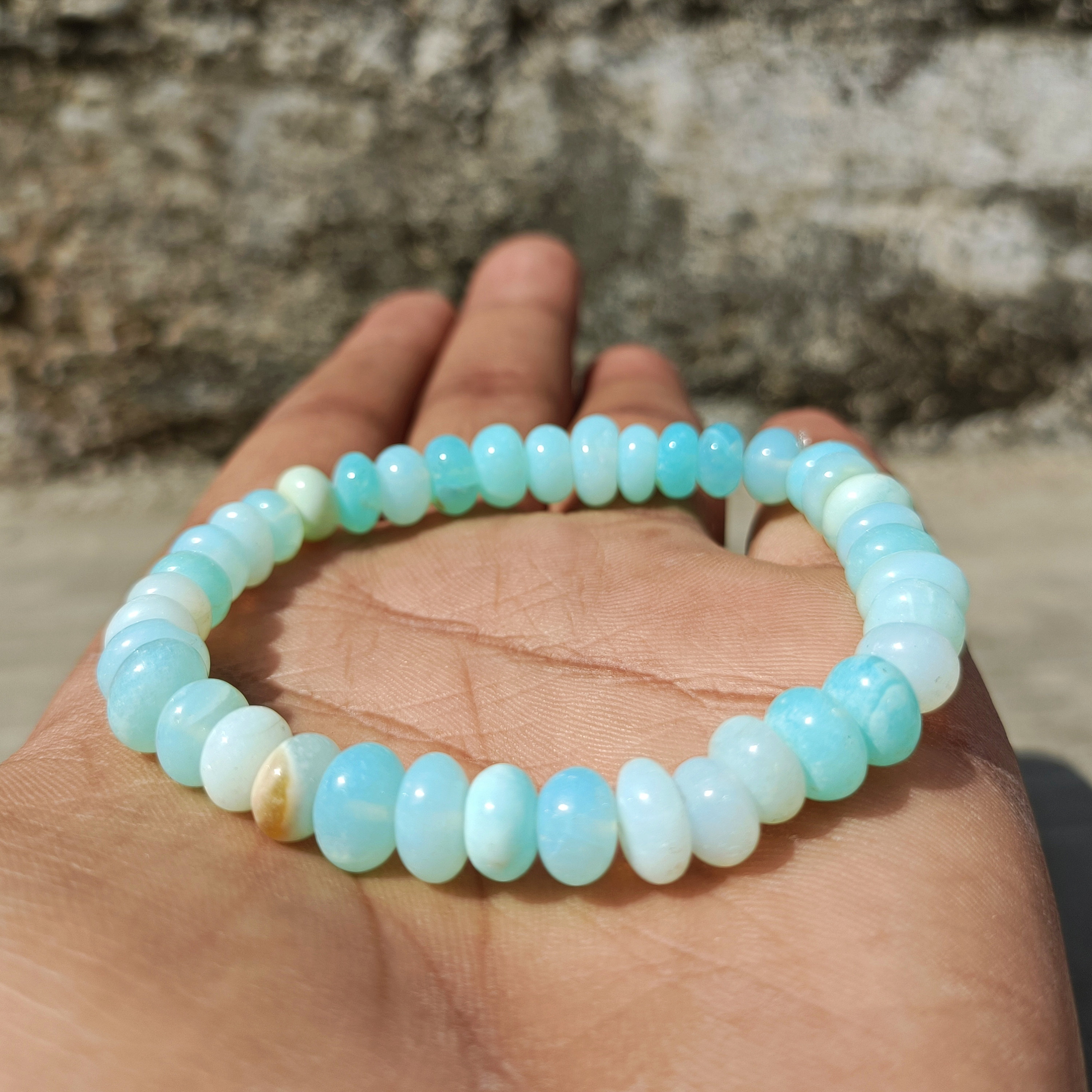Vatslacreations Braccialetto con perle di opale etiope naturale, pietre preziose multiple, gioiello fatto a mano per donne e ragazze (22 cm), 22 cm, Pietra, Opale blu