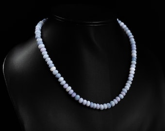 Blue Opal Rondelle Beads Necklace: AAA Quality Opal Jewelry