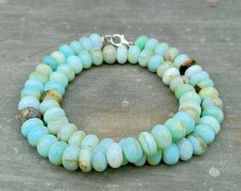 Natural Peruvian Blue Opal Beads Necklace,8-9mm Opal Smooth Rondelle Beads Necklace, Opal Jewelry, Shaded Blue Opal Necklace, Gift For Her