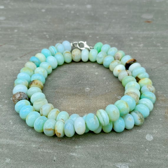 Natural Peruvian Blue Opal Beads Necklace,8-9mm Opal Smooth Rondelle Beads Necklace, Opal Jewelry, Shaded Blue Opal Necklace, Gift For Her