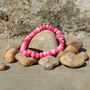 Pink Opal Beaded Bracelet, Pink Opal Gemstone Stretch Bracelet,7-9mm Approx, Pink Opal Smooth Rondelle Beads Bracelet, Opal Jewelry For Gift