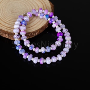 Lavender Opal With Seed Beads Beaded Necklace, Gemstone Smooth rondelle beads Necklace, Opal Seed necklace Lavender Opal Fine Beaded Jewelry