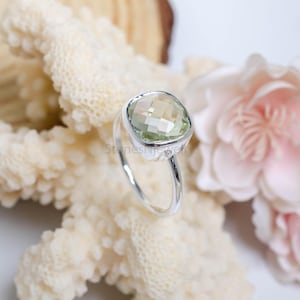 AAA Green Amethyst Square 925 Sterling Silver Ring for women, Amethyst Engagement, Green Amethyst Ring, Amethyst Gemstone Ring, Gift Sale