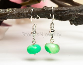 Boucles d'oreilles rondelles en opale verte : plaqué argent sterling .925, qualité AAA