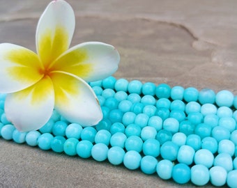 Blue Opal Smooth Round Beads, Natural Blue Opal Round Beads, 13" 3-8mm Blue Opal, Peru Opal Plain Gemstone Beads, Beautiful Sky Blue Opal