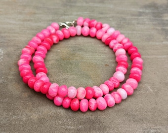 Handmade Pink Opal Necklace: AAA Rondelle Gemstone Beads