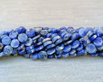 Blue Sodalite Gemstone 5mm-6mm Smooth Coin Spacer Beads, Sodalite Coin Smooth Beads, 13" Strand Sodolite Coin Gemstone Jewelry Making Beads