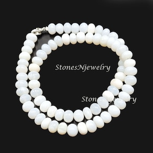 White Opal Beaded Necklace, 7-8mm Natural White Opal Smooth Rondelle Beads Necklace, Opal Gemstone Necklace, Women&#39;s Handmade Necklace, Gift