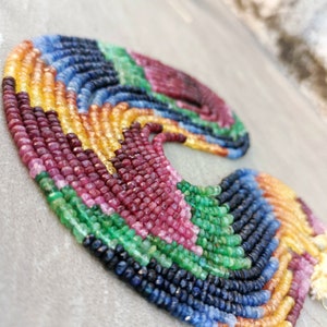 Multi Precious Faceted Rondelle Gemstone Beaded Necklace, Multi Sapphires Necklace 3-5mm, Ruby Emerald Sapphire Precious Jewelry Necklace