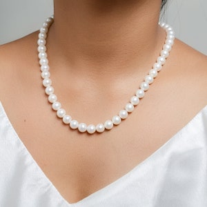8mm Real Round Freshwater Pearl Necklace for Women, white round freshwater pearl Necklace,white Pearl necklace, Natural Pearl Necklace, Gift