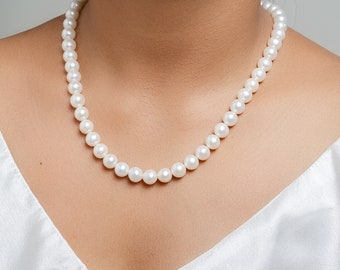 8mm Real Round Freshwater Pearl Necklace for Women, white round freshwater pearl Necklace,white Pearl necklace, Natural Pearl Necklace, Gift