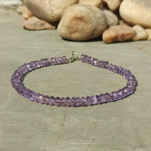 Natural Amethyst Beaded Bracelet, Amethyst Rondelle Smooth Beaded Gemstone Bracelet, Amethyst Bracelet, Amethst February Birthstone, Gift