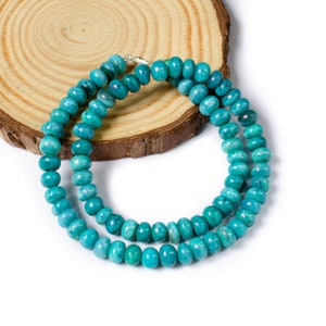 Beau collier de perles d&#39;opale bleue, collier de perles rondelles lisses opale, bijoux en opale, collier de pierres précieuses opale bleue, cadeau d&#39;anniversaire pour elle