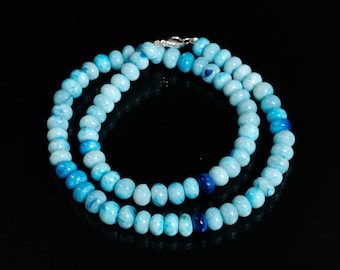 Beautiful Blue Opal Beads Necklace, Opal Smooth Rondelle Beads Necklace, Opal Jewelry, Shaded Blue Opal Necklace,Anniversary Gift For Her