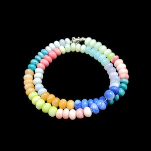 Multi Candy Opal Designer Beaded Necklace, 7-8mm Multi Color Opal Necklace, Opal Smooth Rondelle, Multi Color Candy Opal Handmade Necklace