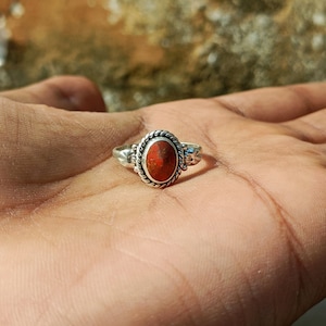 Natural Red Coral Ring in Sterling Silver, Handmade jewelry, Statement Ring,Gift for Her, April Birthstone Ring, Promise Ring, Gemstone Ring