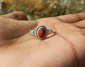 Natural Red Coral Ring in Sterling Silver, Handmade jewelry, Statement Ring,Gift for Her, April Birthstone Ring, Promise Ring, Gemstone Ring