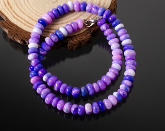 Blue Opal Beaded Necklace, 8mm Blue Opal Gemstone Smooth rondelle Beads Necklace, Opal gemstone Beads, Best Quality Women Beaded Necklace