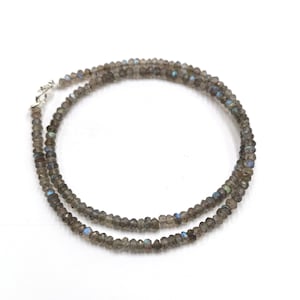 Natural Labradorite Faceted Rondelle Gemstone Beaded Necklace, Labradorite Bead Necklace, Dainty Necklace for Women Anniversary Gift for Her
