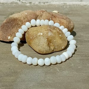 White Opal Beaded Bracelet: 7-8mm Rondelle Stretch Bracelet
