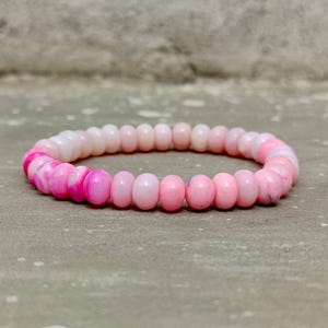 Pink Candy Opal Beaded Bracelet, Pink Opal Designer Gemstone Stretch Bracelet,7-8mm , Pink Opal Smooth Rondelle Beads Bracelet, Opal Jewelry
