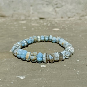 Boulder Opal Melon Beaded Bracelet, Natural Boulder Opal Smooth Bracelet, 7-8mm Opal stretchable Bracelet, Handcrafted Blue Opal Jewelry