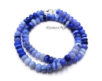 Lapis Lazuli Color Opal Beads Necklace, Opal Smooth Rondelle Beads Necklace, Opal Jewelry,Shaded Blue Opal Necklace,Anniversary Gift For Her