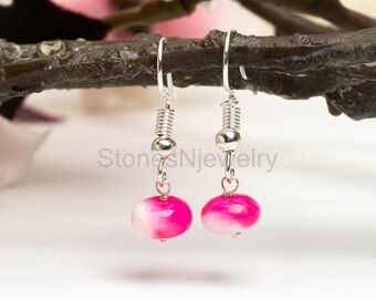 Pink Shaded Opal Earrings, Opal Smooth Rondelle Gemstone Earring ,925 Sterling Silver Plated Earring, Opal Jewelry, Pink Opal Earring Gift