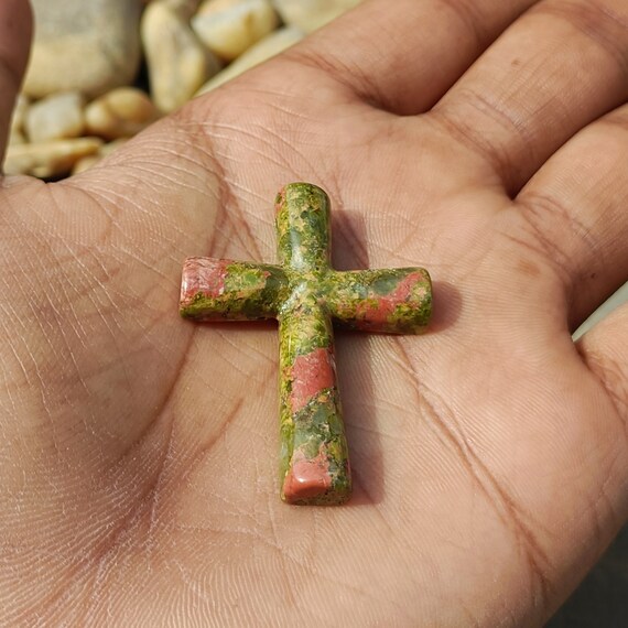Pendentif Croix En Pierre Unakite - Collier Chakra, Neuf Avec étiquettes