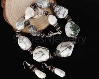 Dendrite Opal Tumble Beaded Necklace, Natural Dendritic Opal Designer Beaded Necklace, Mix Shape Gemstone, Beautiful Beaded Necklace, Sale