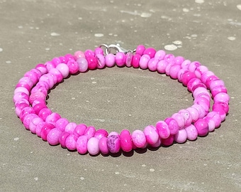 オパールビーズネックレス ピンクのペルー産オパールビーズのノットネックレス、8 mm のホット