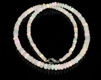 Collar de cuentas de ópalo etíope de alta calidad, collar de cuentas redondas lisas, collar de cuentas de ópalo Welo, joyería de ópalo de fuego, cuentas de ópalo etíope
