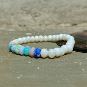White Opal Designer Beaded Bracelet, 7-8mm White Color Opal Stretch Bracelet, Opal Smooth Rondelle, White Color Candy Opal Handmade Bracelet