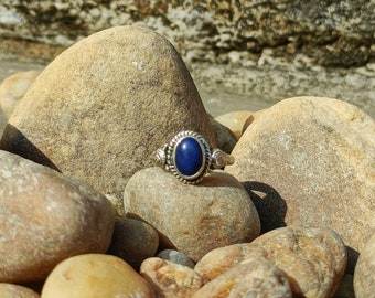 Lapis Lazuli Ring, 925 Sterling Silver Ring, Blue Gemstone Ring, 925 Sterling Silver Engraved Jewelry, September Birthstone, Vintage Ring,