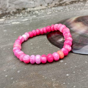 Pink Opal Beaded Bracelet, Pink Opal Gemstone Stretch Bracelet,8mm Approx, Pink Opal Smooth Rondelle Beads Bracelet, Opal Jewelry, For Gift