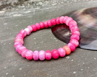 Pulsera de cuentas redondas de ópalo rosa: joyería con piedras preciosas AAA+