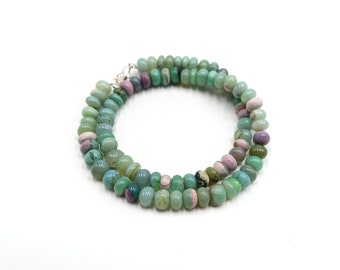 Collar de ópalo color crisoprasa verde, collar de cuentas de ópalo verde AAA+, joyería de ópalo verde natural, ópalo verde teñido, collar de ópalo verde