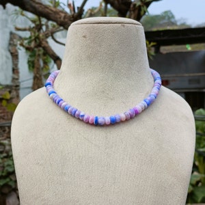 Collar de cuentas de ópalo lavanda, collar de cuentas redondas lisas de piedras preciosas, collar multicolor de ópalo caramelo, joyería fina de cuentas de ópalo lavanda