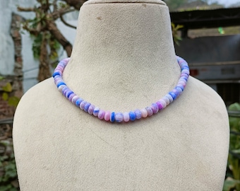 Lavender Opal Beaded Necklace, Gemstone Smooth rondelle beads Necklace, Candy Opal multi color necklace, Lavender Opal Fine Beaded Jewelry