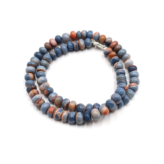 Bolder Blue Opal Beads Necklace, Opal Smooth Rondelle Beads Necklace, Opal Jewelry, Shaded Blue Opal Necklace,Anniversary Gift For Her