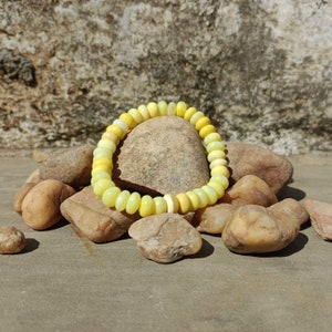 Yellow Opal Stretch Bracelet, Yellow Opal Beaded Bracelet, 8-9mm Opal Gemstone Smooth rondelle Bracelet, Yellow Candy Opal Beads Bracelet