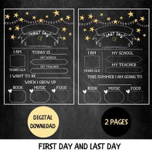 First Day And Last Day of School Chalkboard Sign Printable, Chalkboard School Signs, First Day of School Sign Printable, Back To School