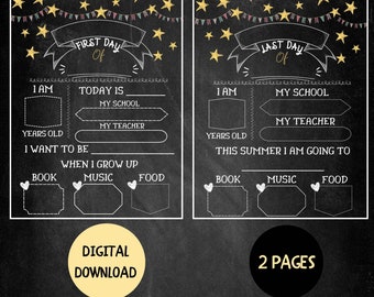 First Day And Last Day of School Chalkboard Sign Printable, Chalkboard School Signs, First Day of School Sign Printable, Back To School