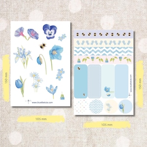 Deko Aufkleber Set für Planer, Blaue Wildblumen Sticker Set