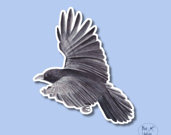Watercolor Raven Sticker: Flying Black Crow, Laptop Decal